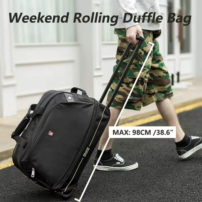 OIWAS 22 inch Rolling Duffle Bag with Wheels, Small Duffel Bag with Wheels Weekend Overnight Travel Carry On Luggage Expandable 50L to 60L Women Men Black - Image 2